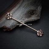 Rose Gold Double Rose Flower Industrial Barbell