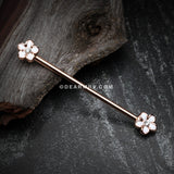 Rose Gold Plumeria Flower Sparkle Industrial Barbell-White/Clear