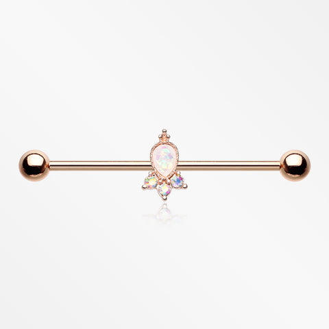 Rose Gold Victorian Opalescent Sparkle Industrial Barbell-White/Aurora Borealis
