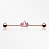 Rose Gold Tiara Crown Sparkle Industrial Barbell-Clear/Fuchsia