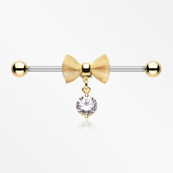 Golden Adorable Mesh Bow-Tie Industrial Barbell-Clear