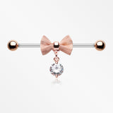Rose Gold Adorable Mesh Bow-Tie Industrial Barbell-Clear