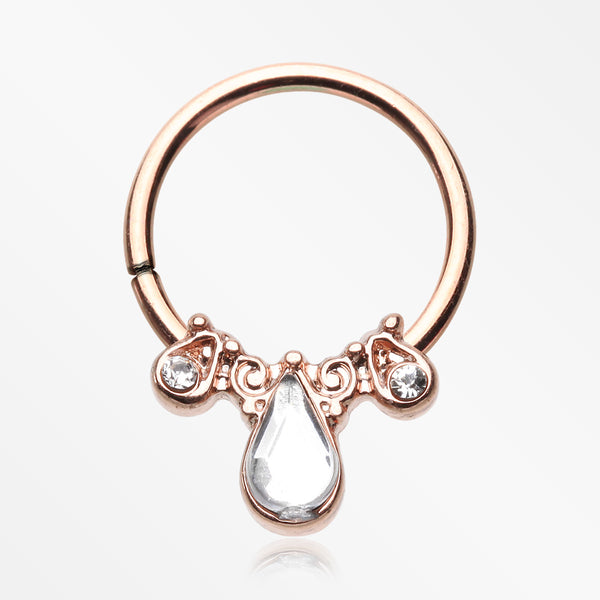 Rose Gold Radiant Kao Teardrop Sparkle Bendable Twist Hoop Ring-Clear