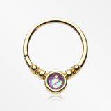 Golden Opalescent Grandiose Bendable Twist Hoop Ring-Purple