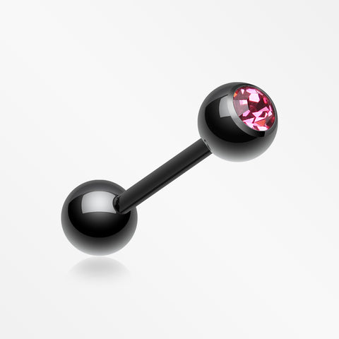 Colorline PVD Basic Gem Ball Barbell Tongue Ring-Black/Pink