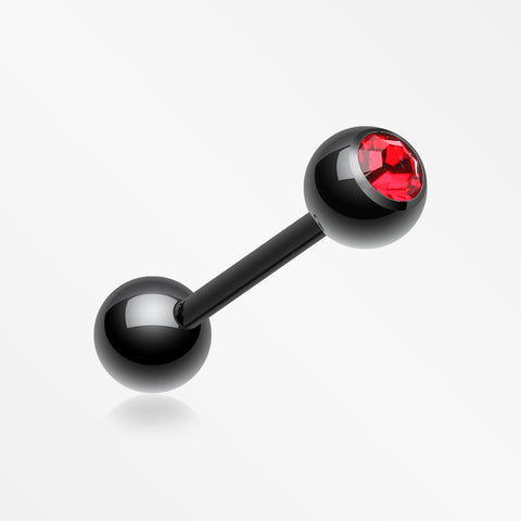 Colorline PVD Basic Gem Ball Barbell Tongue Ring-Black/Red