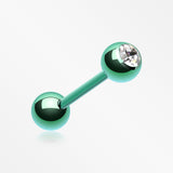 Colorline PVD Basic Gem Ball Barbell Tongue Ring-Green/Clear