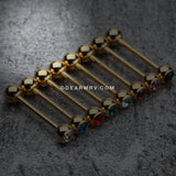 Gold Plated Basic Gem Ball Barbell Tongue Ring-Clear Gem
