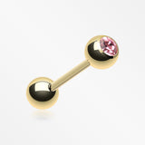 Gold Plated Basic Gem Ball Barbell Tongue Ring-Pink