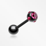 Colorline PVD Aurora Gem Ball Steel Barbell Tongue Ring-Black/Fuchsia