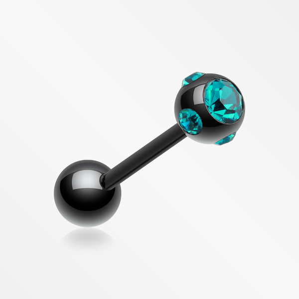 Colorline PVD Aurora Gem Ball Steel Barbell Tongue Ring-Black/Teal