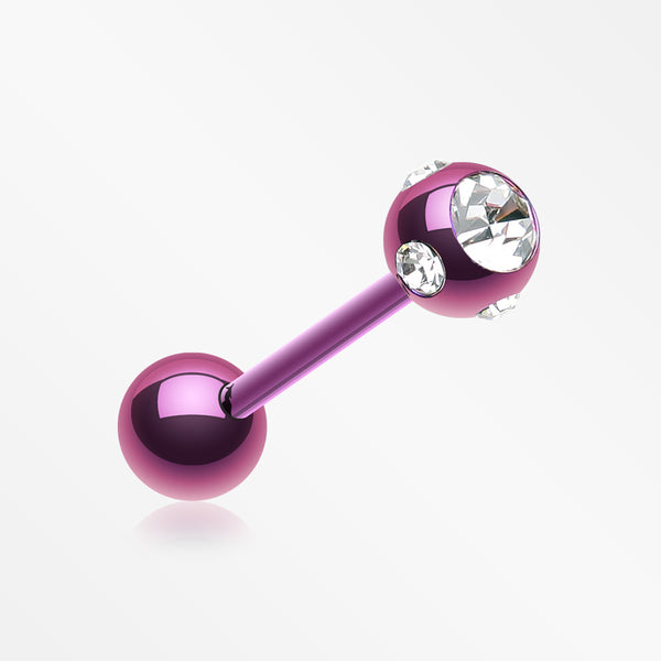 Colorline PVD Aurora Gem Ball Steel Barbell Tongue Ring-Purple/Clear