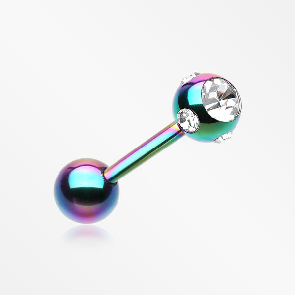 Colorline PVD Aurora Gem Ball Steel Barbell Tongue Ring-Rainbow/Clear