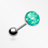 Opal Sparkle Barbell Tongue Ring-Teal