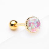 Golden Opalescent Sparkle Barbell Tongue Ring-White