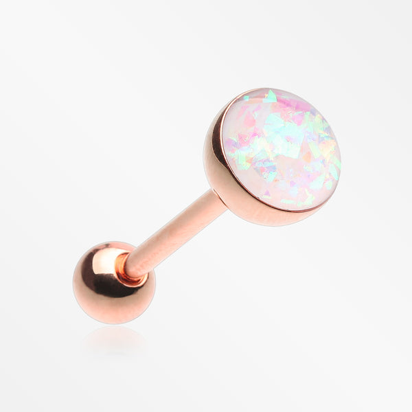 Rose Gold Opalescent Sparkle Barbell Tongue Ring-White