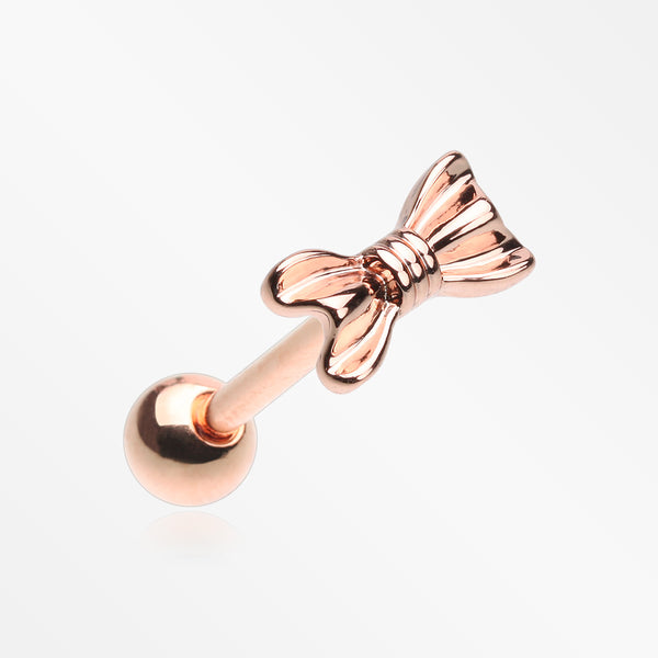Rose Gold Sweet Bow-Tie Barbell Tongue Ring