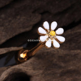 Golden Adorable Daisy Flower Barbell Tongue Ring-White/Yellow