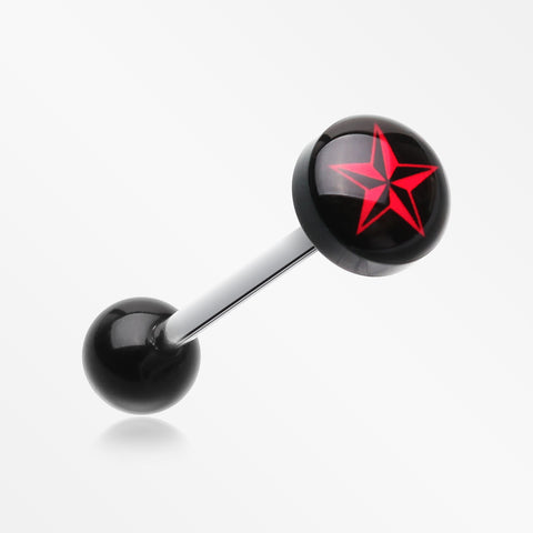 Nautical Star Logo Acrylic Barbell Tongue Ring-Red