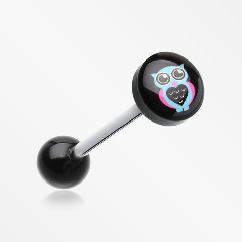 Dreamy Heart Owl Logo Acrylic Barbell Tongue Ring-Black