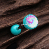 Retro Tie Dye Icon Top Acrylic Barbell Tongue Ring-Teal