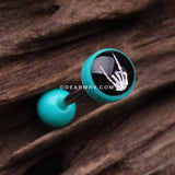 Rock On Skeleton Hand Icon Top Acrylic Barbell Tongue Ring-Teal