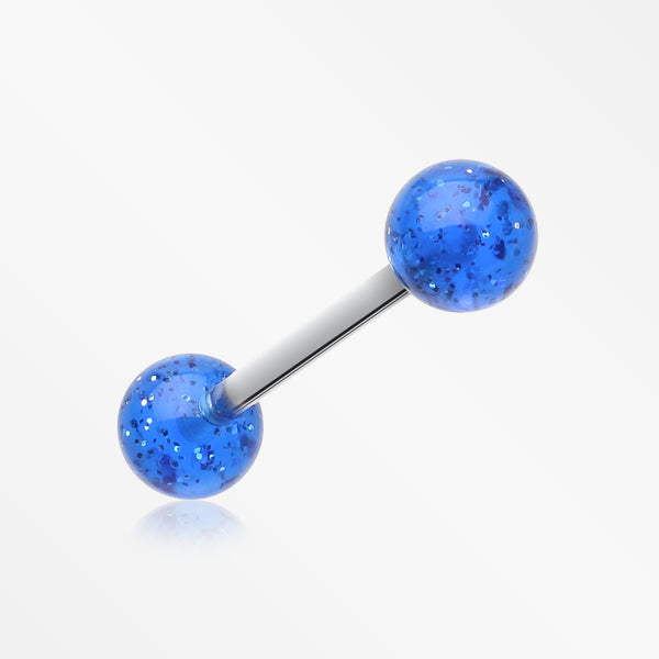 Glitter Ball UV Acrylic Barbell Tongue Ring-Blue