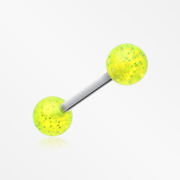Glitter Ball UV Acrylic Barbell Tongue Ring-Green