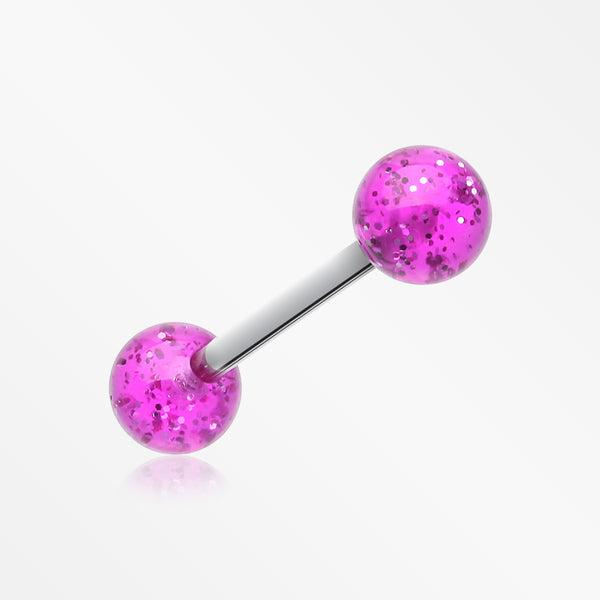 Glitter Ball UV Acrylic Barbell Tongue Ring-Purple