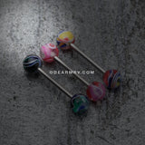 Marble Swirl Acrylic Top Barbell Tongue Ring-Pink/Purple