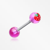 Strawberry Acrylic Top Barbell Tongue Ring-Purple