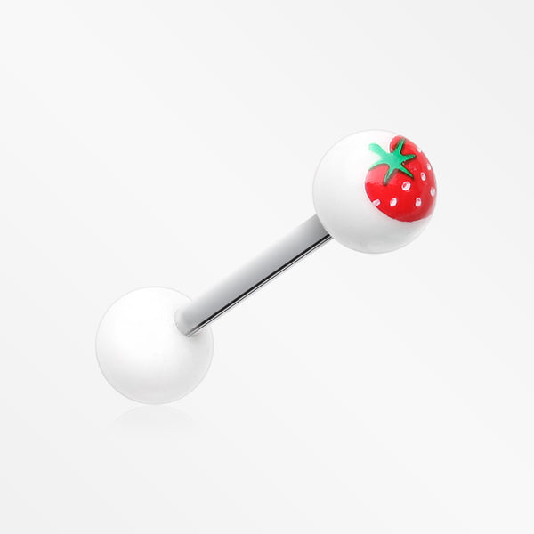 Strawberry Acrylic Top Barbell Tongue Ring-White