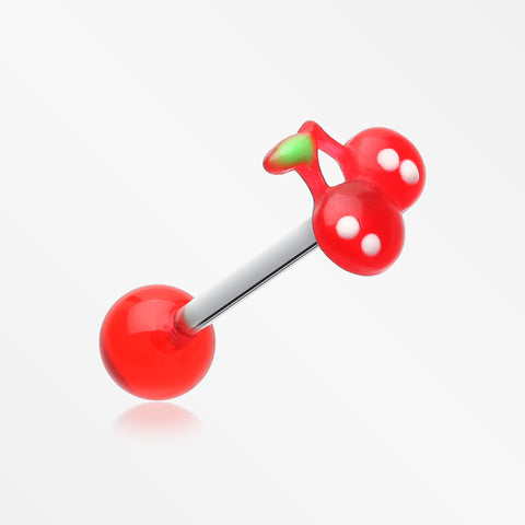 Adorable Cherry Acrylic Top Barbell Tongue Ring-Red