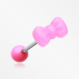 Cutesy Bow-Tie Acrylic Barbell Tongue Ring-Pink