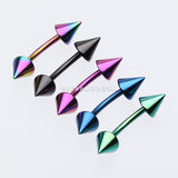 Colorline PVD Spike Curved Barbell Ring-Rainbow