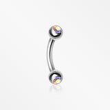 Double Gem Ball Curved Barbell Eyebrow Ring-Aurora Borealis