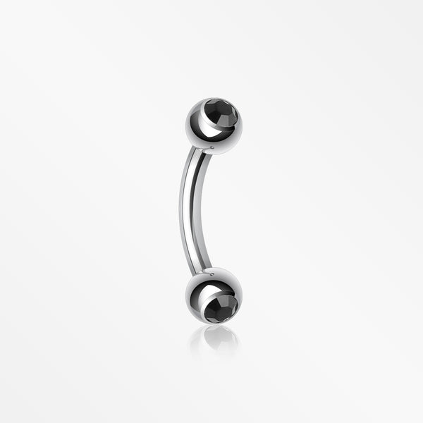 Double Gem Ball Curved Barbell Eyebrow Ring-Black
