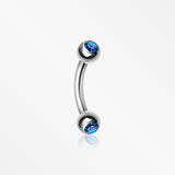 Double Gem Ball Curved Barbell Eyebrow Ring-Blue