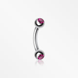 Double Gem Ball Curved Barbell Eyebrow Ring-Fuchsia