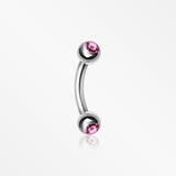 Double Gem Ball Curved Barbell Eyebrow Ring-Pink