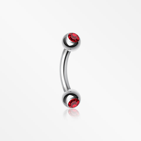 Double Gem Ball Curved Barbell Eyebrow Ring-Red