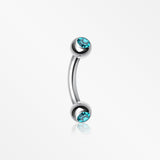 Double Gem Ball Curved Barbell Eyebrow Ring-Teal