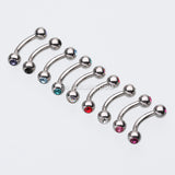 Double Gem Ball Curved Barbell Eyebrow Ring-Tanzanite