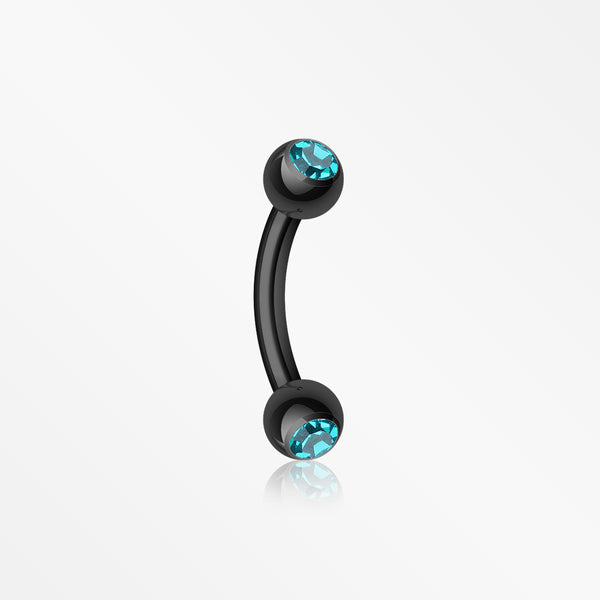 Colorline PVD Double Gem Ball Curved Barbell Eyebrow Ring-Black/Teal