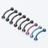 Colorline PVD Double Gem Ball Curved Barbell Eyebrow Ring-Purple/Clear