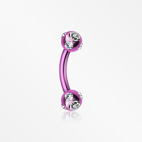 Colorline PVD Aurora Gem Ball Curved Barbell Eyebrow Ring-Purple/Clear