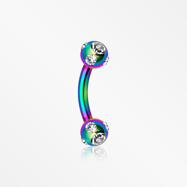 Colorline PVD Aurora Gem Ball Curved Barbell Eyebrow Ring-Rainbow/Clear