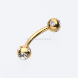 Gold Plated Aurora Gem Ball Curved Barbell Eyebrow Ring-Clear Gem