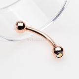 Rose Gold Gem Ball Curved Barbell Eyebrow Ring-Aurora Borealis