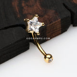 Golden Classic Star Sparkle Curved Barbell Ring-Clear